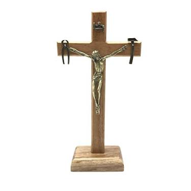 Imagem de Crucifixo Mesa e Parede Cruz Saletina La Salette Ouro Velho 18 cm