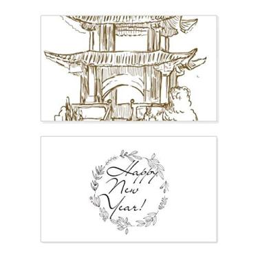Imagem de China Landmark Wood Sketch New Year Festival Cartão de felicitações Bless Message Present