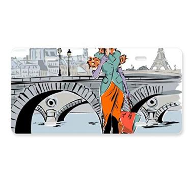 Imagem de DIYthinker Etiqueta de aço inoxidável para decoração de placa de licença Lady River Bridge France Mark