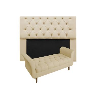 Imagem de Conjunto Cabeceira Mirage Com Recamier Grécia King 195 cm Suede Bege - LM DECOR