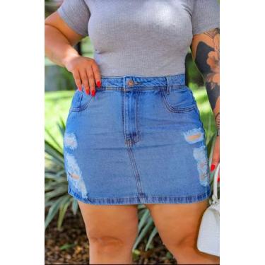 Saia Jeans Feminina Destroyed Rasgados Botões Frontais Cintura Alta Moda  Tendência Verão. em Promoção na Americanas