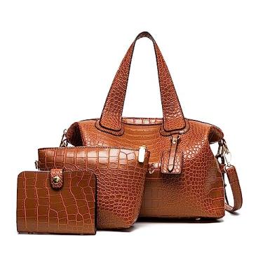 Imagem de Bolsa feminina conjunto de carteira de couro com estampa de crocodilo bolsa grande feminina alça superior bolsa transversal, Amarelo
