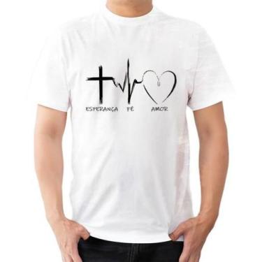 Imagem de Camiseta Camisa Cristã Cruz Vida Coração Esperança Amor Fé - Estilo Vi