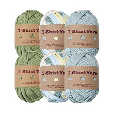 Imagem de UGPLM 6 peças de tecido de tricô tecido espaguete fio 32,8 jardas tricô macio para camiseta fio de tapete para de crochê tecelagem chapéus, Conjunto C