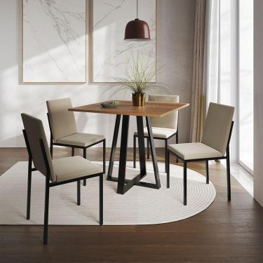 Imagem de Conjunto De Jantar Mesa Mônaco 90Cm Tampo Imbuia Com 4 Cadeiras Estofadas Bege - Cor: P...