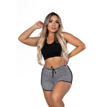 Imagem de Short Saída de Praia Listrado Cintura Alta-Feminino