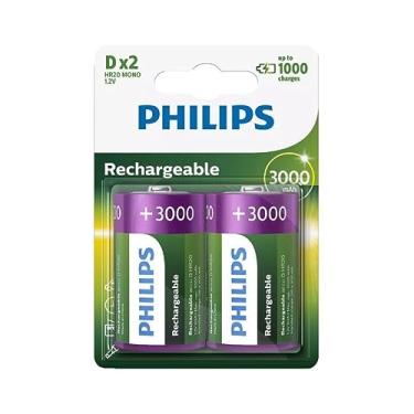 Imagem de Pilha Recarregável Philips Grande D Com 02 Unidades 1.2V +3000