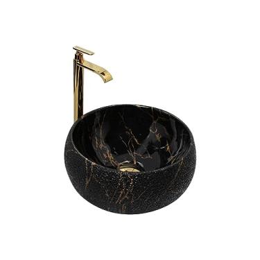 Imagem de Kit Cuba Pia Louça Cerâmica Banheiro C/Torn e Vál Dourada 61