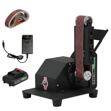 Imagem de SZITW Mini lixadeira de correia 250W Máquina de lixar elétrica de bancada Máquina de lixar pequeno afiador de moedor Máquina polidora com 10 correias de lixa para marcenaria DIY Fazer joias de resina