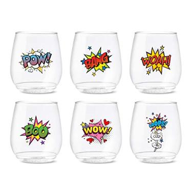Imagem de TOSSWARE POP 400 ml Vino Pop Art Series, conjunto de 6, óculos recicláveis, inquebráveis e com estampa de plástico transparente