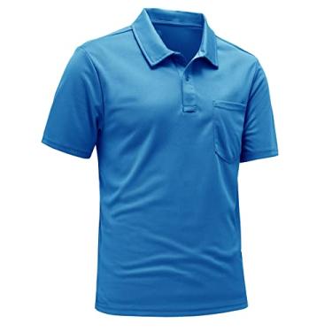 Imagem de YSENTO Camisas Polo Masculinas Dry Fit Manga Curta Gola Golf Camisetas com Bolso, Azul, 3G