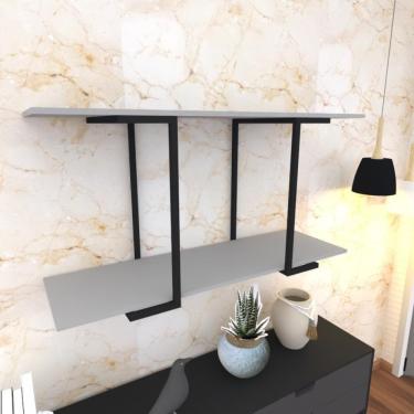 Imagem de Prateleira Industrial Suspensa Estante Parede Nicho Cinza Cozinha Escritorio Sala Quarto Infantil