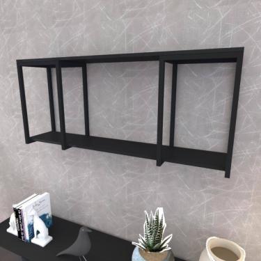 Imagem de Prateleira Industrial Suspensa Estante Parede Nicho Preta Cozinha Escritorio Sala Quarto Infantil