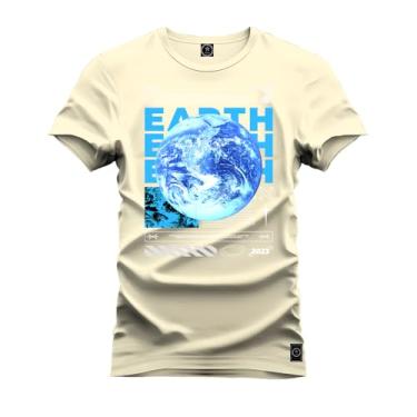 Imagem de Camiseta Casual 100% Algodão Estampada Earth Terra Perola M
