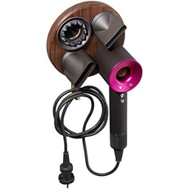 Imagem de Suporte para secador de cabelo para montagem na parede, suporte magnético de madeira para secador de cabelo, estrutura de suporte para organizador, compatível com secador de cabelo supersôni