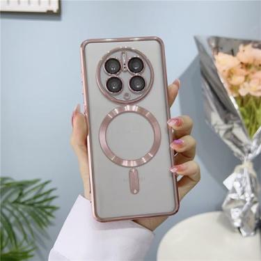 Imagem de Capa magnética de carregamento sem fio, capa transparente para huawei mate 50 pro 40 30 pro 20 p50 p40 p30 pro, rosa, para mate 50 pro