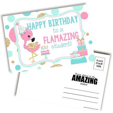 Imagem de Amazing Student Fancy Flamingo Themed Happy Birthday From Teacher To Student Cartões postais em branco, 10 cm x 15 cm Preencher Notecards por AmandaCreation (30)
