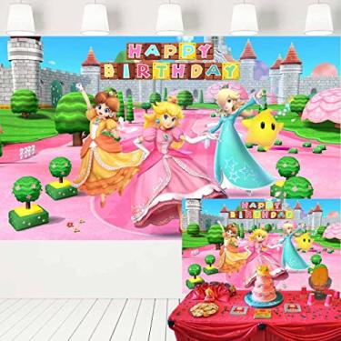 Imagem de Super Mario Princess Peach Birthday Backdrop for Girls Princess Peach Castle Garden Background Daisy and Rosalina Banner de videogame 5x0,9 m 416