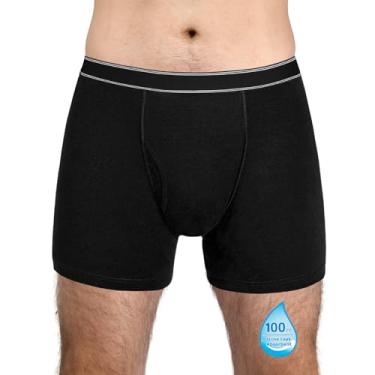 Imagem de TIICHOO Cueca boxer lavável para incontinência masculina com braguilha frontal de algodão, à prova de vazamento, absorção regular, 100 ml, 1 preto, M