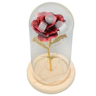 Imagem de Rosa Eterna Iluminada, Cúpula de Vidro da Sorte Brilhante, Cúpula de Vidro Rosa Vermelha Romântica, Belo Simbolismo para Decoração de RV para Datas (Folha de ouro rosa vermelha)