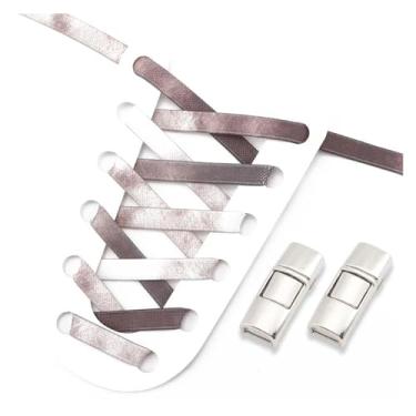 Imagem de No Tie Shoe Laces Colorful Metal Lock Elastic Shoelaces Flat Washed Without Fading Lazy Shoes Lace For Sneakers (Color : Brown, Size : 100cm)