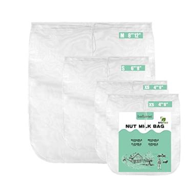 Imagem de Bellamei Pacote com 4 sacos de leite de nozes reutilizáveis coadores de alimentos sacos de nozes para coar amêndoa/leite de soja iogurte grego profissional para bebida fria, café, chá, cerveja, suco