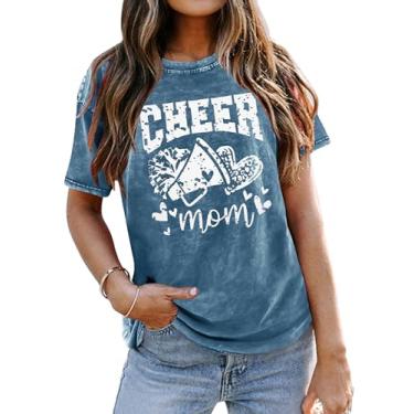Imagem de Camiseta Mamãe Cheer Mom: Camiseta de manga curta com estampa Acid Wash Mom - Camiseta vintage envelhecida Mama, Azul, GG