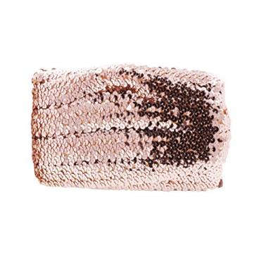 Imagem de Mandala Crafts Acabamento de fita elástica de lantejoulas - 2,5 cm com acabamento elástico de lantejoulas em ouro rosa para costura de vestido - Faixa de lantejoulas elásticas metálicas de 10 metros