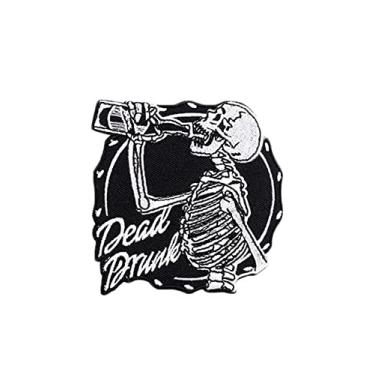 Imagem de KUPOOL Patch Punk Skull"Dead Drunk" bordado legal adesivos de pano costurado/aplique de ferro para roupas chapéu calças acessórios infantis, preto (x35-1)