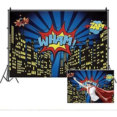 Imagem de Cenários fotográficos com tema de super cidade, desenho animado Yeele de 3 x 2,4 m, desenho animado de cidade de super-herói, fundo fotográfico para meninos, crianças, festa de aniversário,