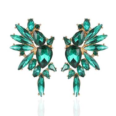 Imagem de Met-edianger Brincos vintage de strass com pingente de gota de cristal retrô grande aglomerado para mulheres e meninas, Zinco, Vidro