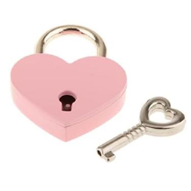 Imagem de 1 cadeado polido em forma de coração de metal com chave de esqueleto, bolsa de mão de substituição, laço de casamento, caixa de joias, caixa de armazenamento, livro diário (rosa - 1 peça)