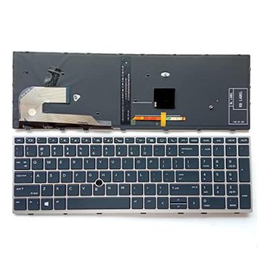 Imagem de Substituição de laptop layout EUA com apontamento com teclado retroiluminado para HP EliteBook 750 755 850 855 G5 G6 Zbook 15U G5 G6 L14366-001 L32575-001 moldura prata