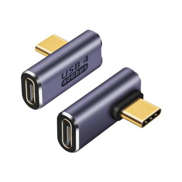 Imagem de GHQXZT Adaptador USB C macho de ângulo reto de 90° para USB C fêmea, pacote com 2, extensor USB tipo C Thunderbolt 4/3 de 40 Gbps para MacBook, iPad, tablet, telefones (ângulo reto de 90 graus)