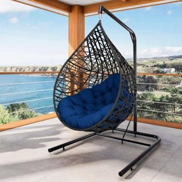 Imagem de Cadeira Balanço Ninho Suspenso Gota Tramado Almofada Impermeável Acesse Móveis Preto-azul