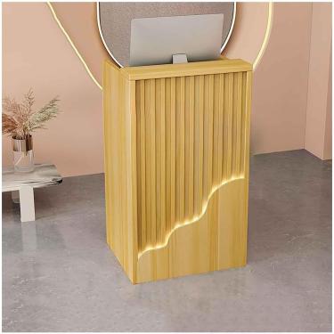 Imagem de Balcão de recepção pequeno com balcão e prateleiras abertas Balcão de varejo moderno com gavetas Balcão de recepção para loja de hotel, amarelo, 80 * 40 * 96 cm