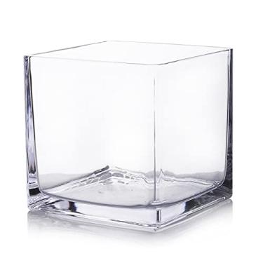 Imagem de ENOVA FLORAL Vaso de vidro em cubo, vaso de vidro de 15 x 15 cm para plantador de flores, vasos de vidro quadrados transparentes, castiçais flutuantes, vaso de vidro de flores de mesa para centros de