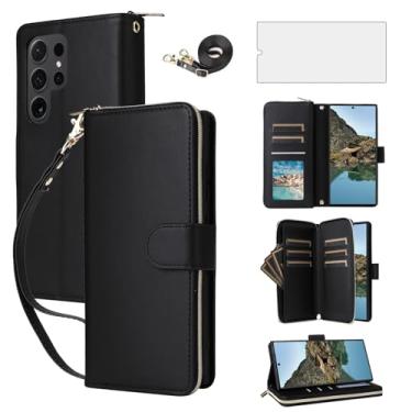 Imagem de Asuwish Capa de celular para Samsung Galaxy S24 Ultra 5G com protetor de tela de vidro temperado e carteira com zíper, compartimento para cartão, suporte, acessórios para celular S24Ultra 24S S 24