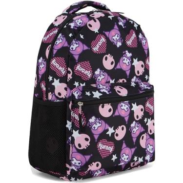 Imagem de Mochila escolar Hello Kitty Allover – Kitty, My Melody, Kuromi, Keroppi – Mochila escolar oficialmente licenciada, Preto, One Size, Japonês