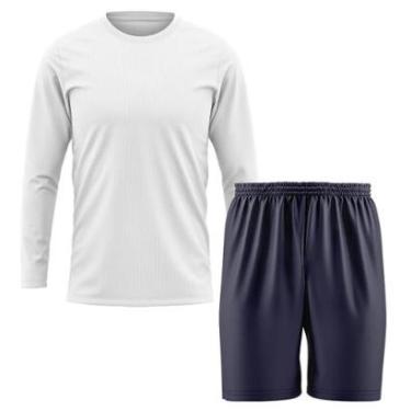 Imagem de Kit Calção Short Futebol Basquete Azul + Manga Longa Masculina Segunda Pele Dry-Masculino