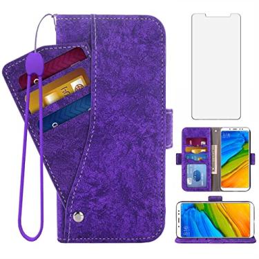 Imagem de Asuwish Capa carteira compatível com Xiaomi Redmi Note 5/Note5 Pro e protetor de tela de vidro temperado, suporte para cartão, suporte, acessórios de celular, capa flip de couro para Redme Note5pro