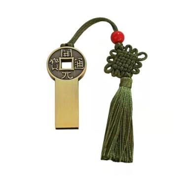 Imagem de Pendrive USB de metal auspicioso com unidade USB 3.0 em forma de moeda de cobre retrô de bronze estilo chinês (moedas de bronze de 32 GB)