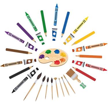 Imagem de IARTTOP Adesivo de parede colorido com giz de cera, aquarela artística, lápis de cera pigmentados, adesivo de parede para sala de estar, sala de aula, decoração de sala de aula