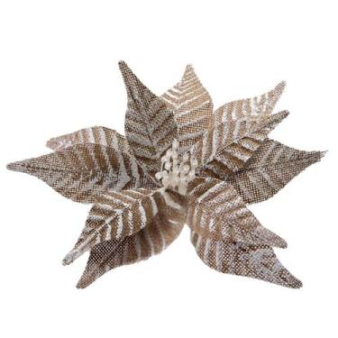 Imagem de Flor de Natal Poinsétia Nevada Bege Decoração para Árvore Tok da Casa