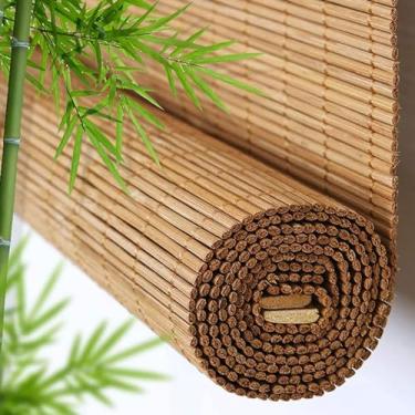 Imagem de Persianas de enrolar de bambu, persianas de rolo de bambu com filtro de luz, persianas romanas, fáceis de instalar, anti-UV, persiana de rolo para pátio de hotel, escritório em casa (90 cm x 100 cm)