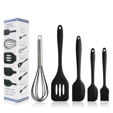 Imagem de Kit 5 Utensílios De Silicone Cozinha Colher Espátulas Escova Resistent