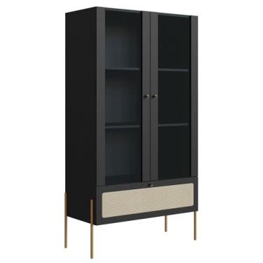 Imagem de Cristaleira 2 Portas de Vidro Pé Metal Arlo A10 Nero/Dourado - Mpozena