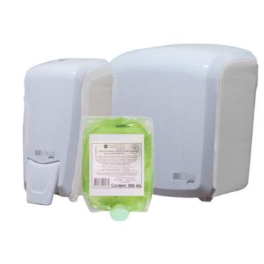 Imagem de Kit Dispenser P.Higiênico Rolão Branco/Cristal + Saboneteira Refil Bra