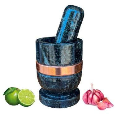 Imagem de Pilão Socador De Alho De Pedra Com Cobre - Arte Pedra