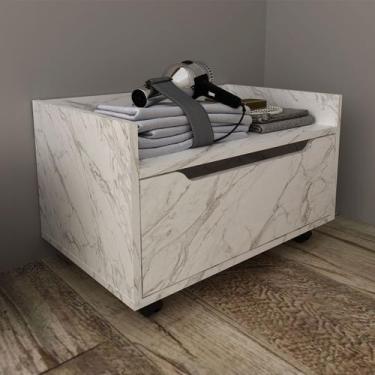 Imagem de Armário de Banheiro 1 Gaveta com Rodízio Bn3647 Mármore Branco - Tecno